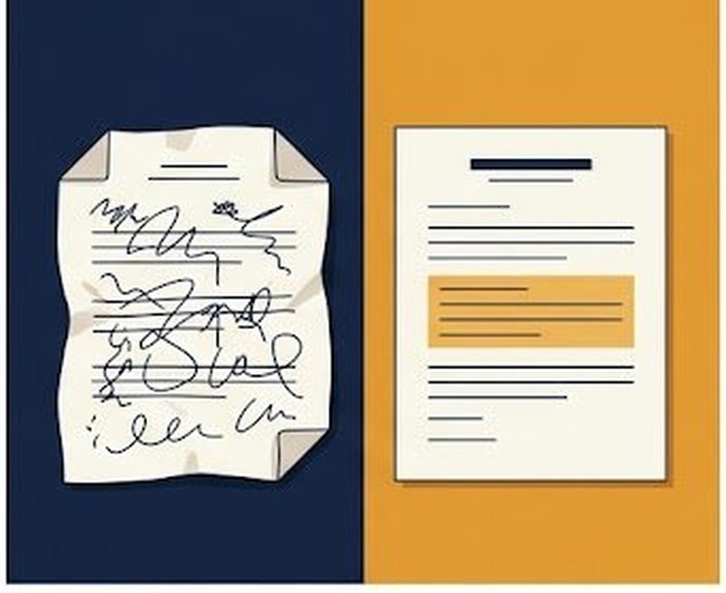 Side-by-side comparison illustration of a weak, vague public records request versus a strong, specific request with highlighted details